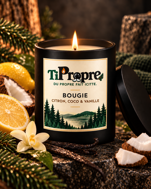 Bougie parfumée TiPropre Citron, coco et vanille en pot noir