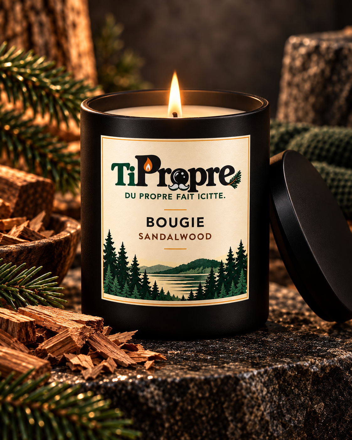 Bougie parfumée TiPropre Sandalwood en pot noir