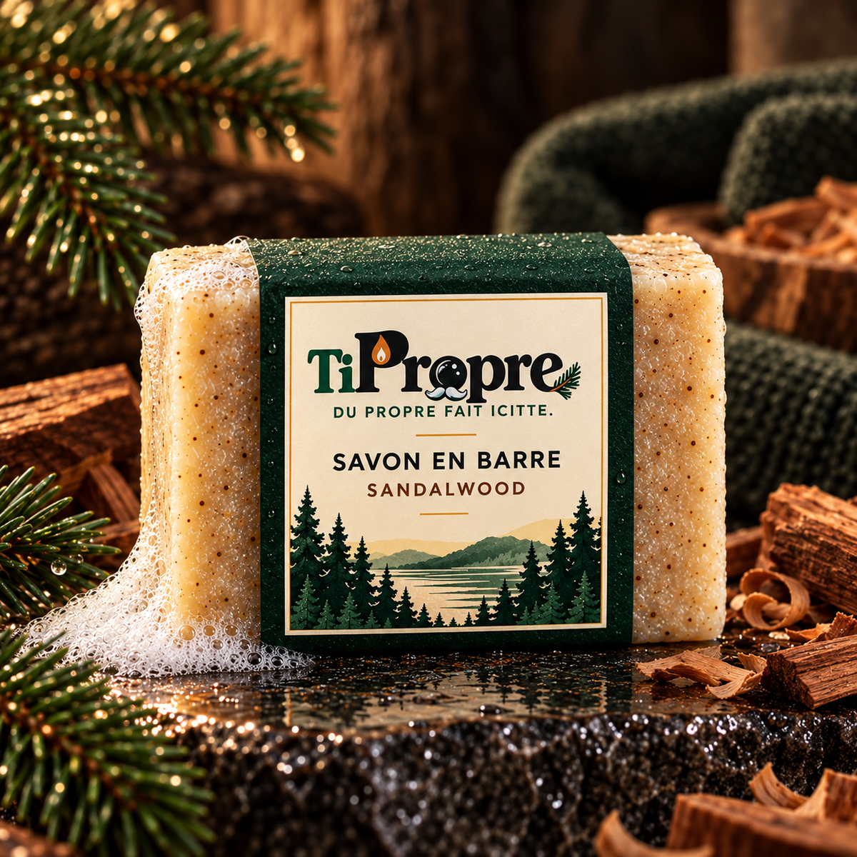 Savon en barre TiPropre Sandalwood avec bande de papier